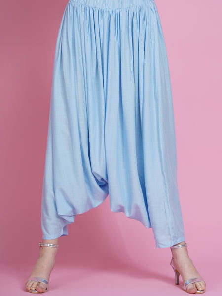 Powder Blue Hand Embellished Kurta with Harem Pants-WRKS076