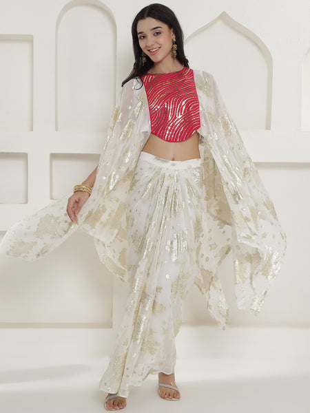 Falak Ivory Zari Ensemble – Cape & Skirt Set-WRKS250