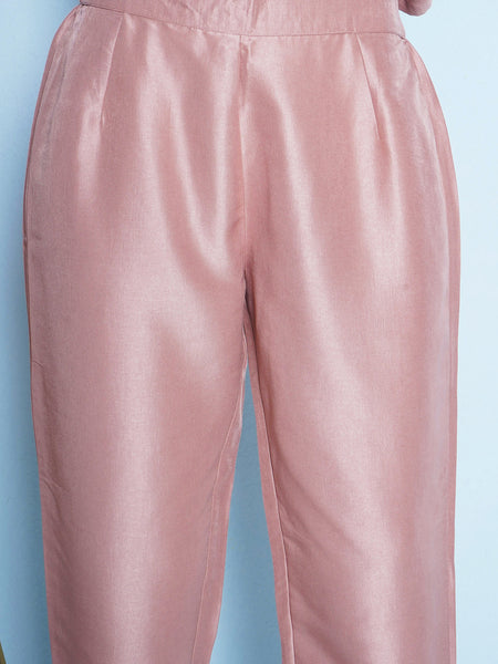 Rose Gold Silk Muslin 3 Pcs Hand Embellished Kaftaan Set-WRKS150