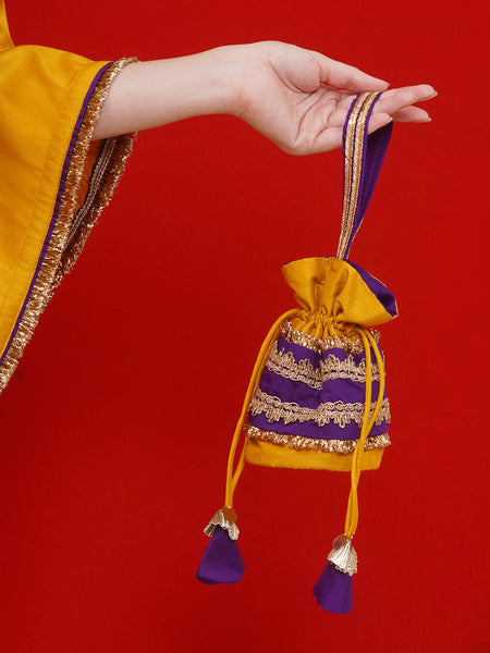 Yellow Kafttan Set with Potli-WRKS187