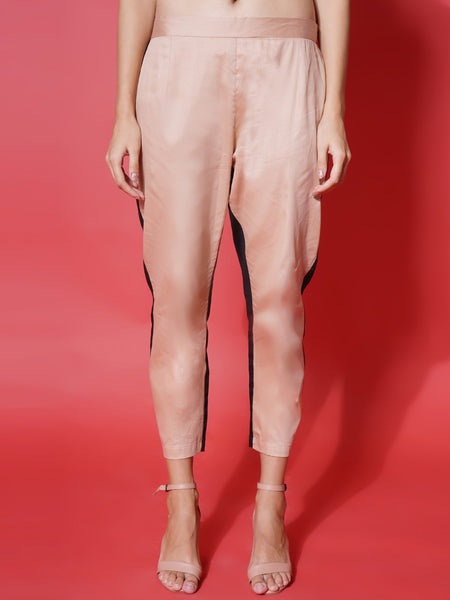 Light Peach & Black Cotton Silk Hand Embellished Coord Set
