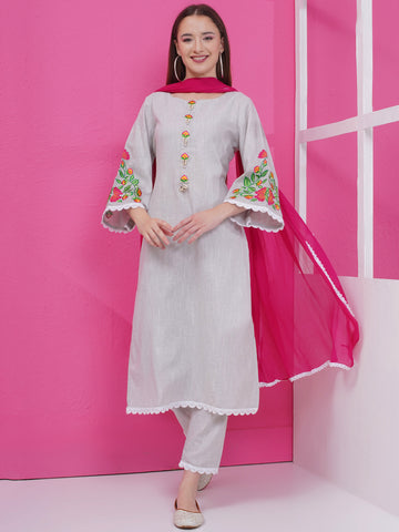 Grey Handloom Cotton Suit set with Dupatta-WRS001