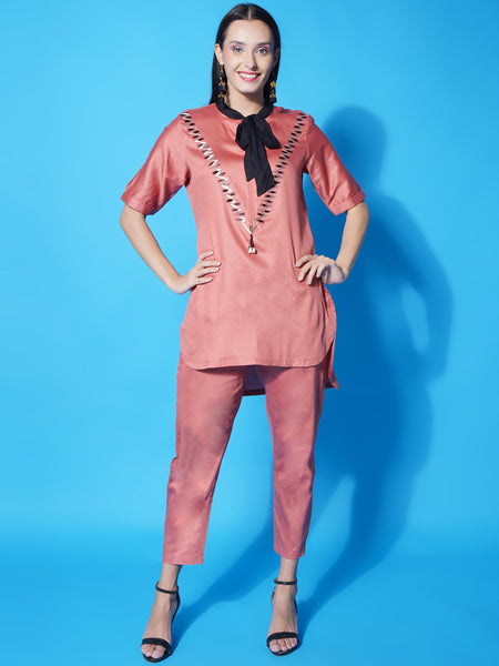 Copper Hand Embellished Cotton Silk Coord Set -WRKS120