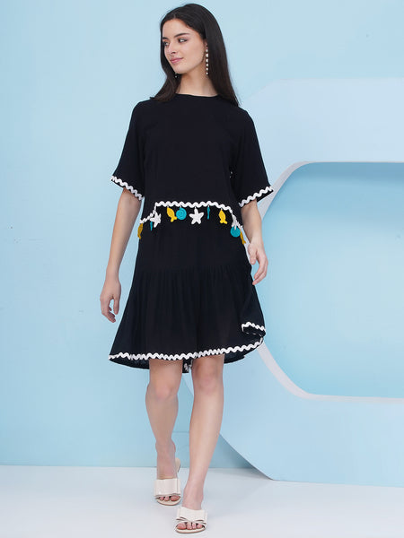 Black Rayon Crepe  Shorts Coord Set-WRKS242