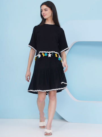 Black Rayon Crepe  Shorts Coord Set-WRKS242