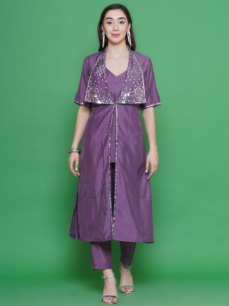 Mauve Muslin set with hand embellished Jacket-WRKS128M