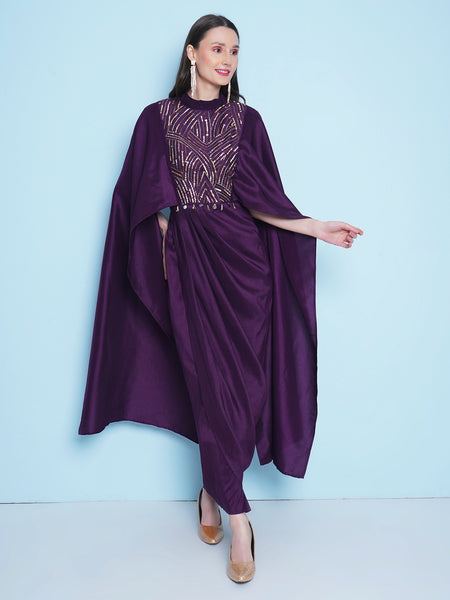 Purple Silk Muslin Hand embllished gown-WRK456