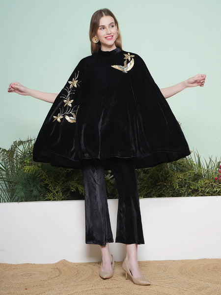 Black Hand Embellished Kaftaan Kurta with Pant-WRKS137