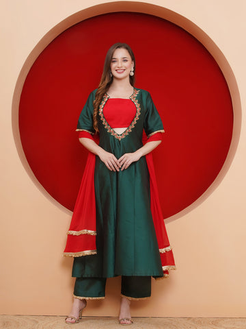 Green Silk blended hand embellished anarkali suit with dupatta-wrks006