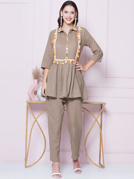 Brown Cotton Coord Set-WRKS157