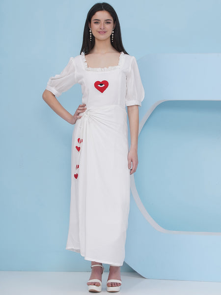 White Rayon Crepe Dress-WRK481