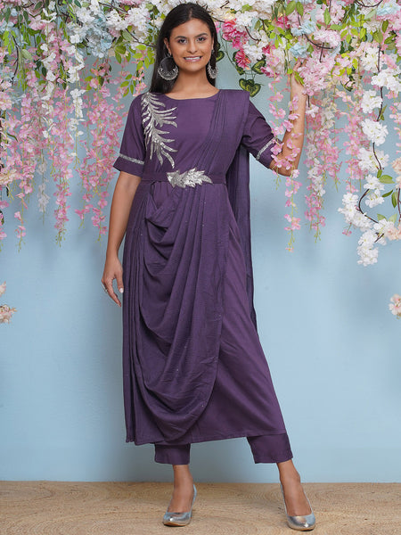 Mauve Drape Kurta with pants-WRKS199