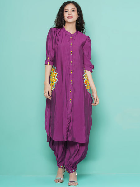 Purple Art Silk Afghani Set-WRKS115