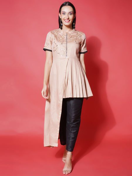 Light Peach Hand Embellished Fusion Coord Set-WRKS122