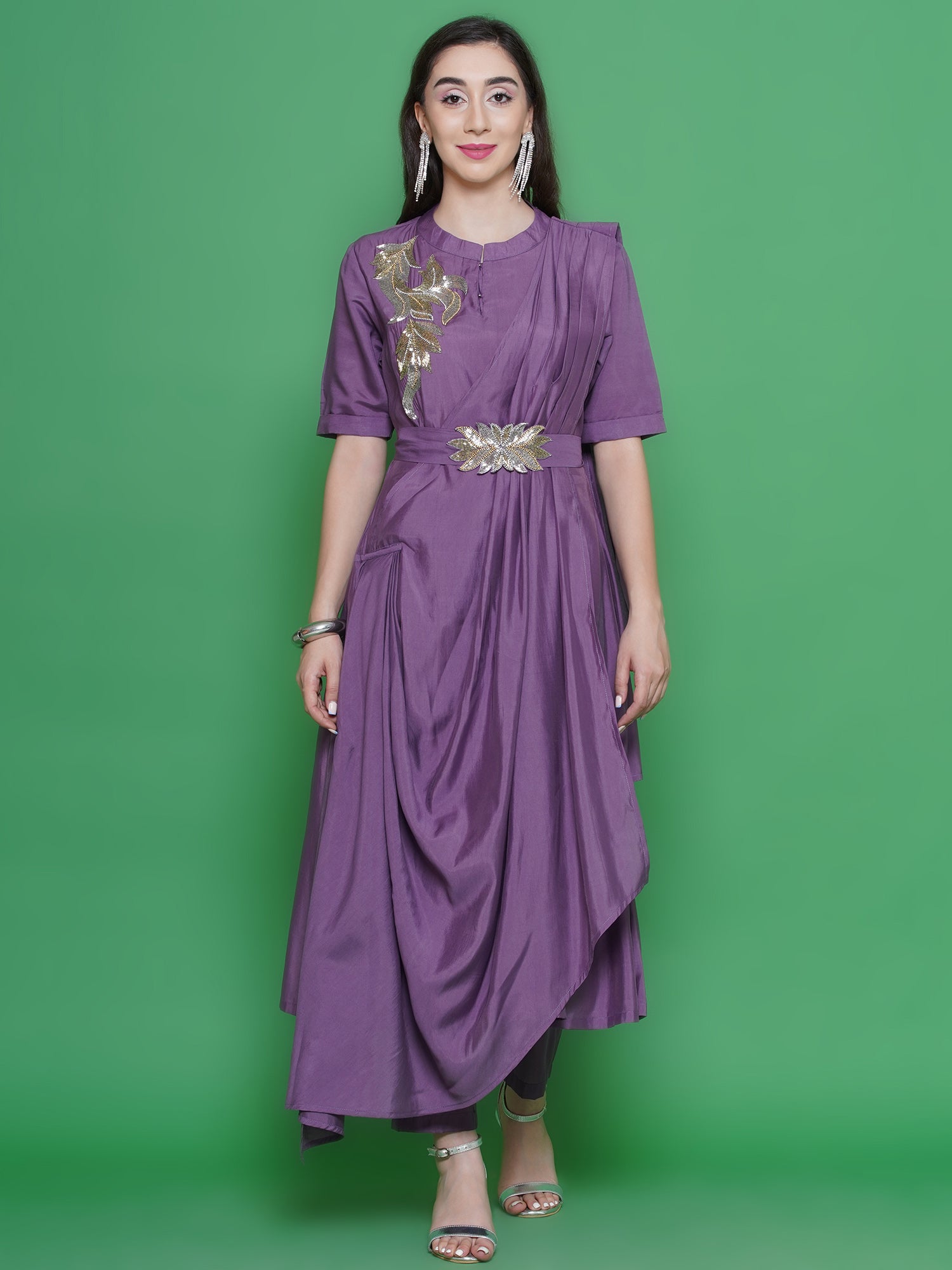 Mauve Hand Embellished Drape Set-WRKS129M