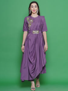 Mauve Hand Embellished Drape Set-WRKS129M