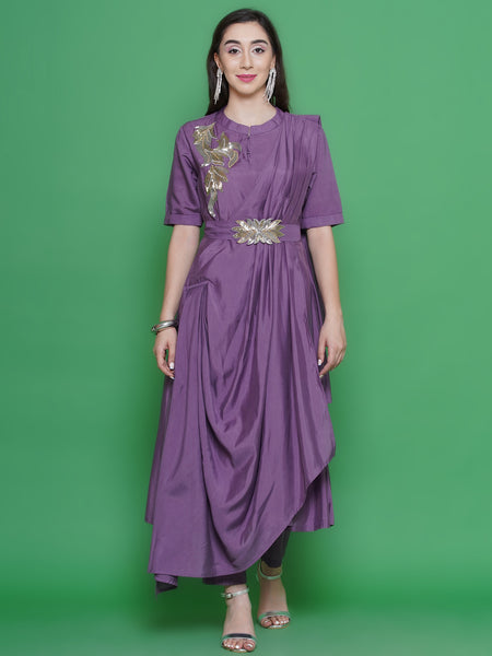 Mauve Hand Embellished Drape Set-WRKS129M