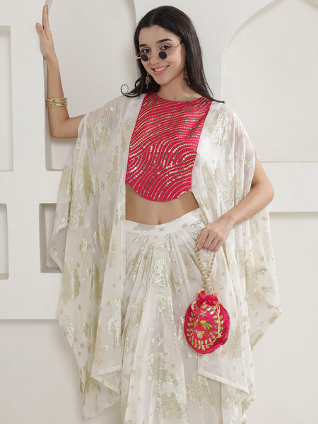 Falak Ivory Zari Ensemble – Cape & Skirt Set-WRKS250