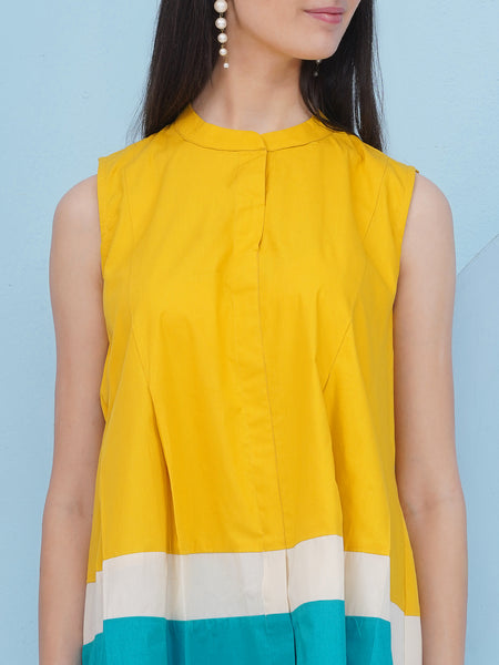 Yellow Loose Fit Top with Blue Shorts-WRKS481