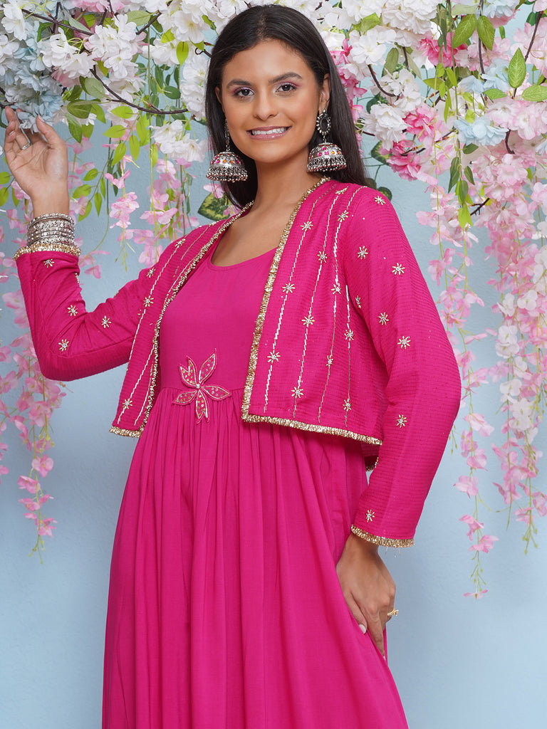 short jacket anarkali dress Elegant Velvet & Matka Silk Anarkali With Short Jacket