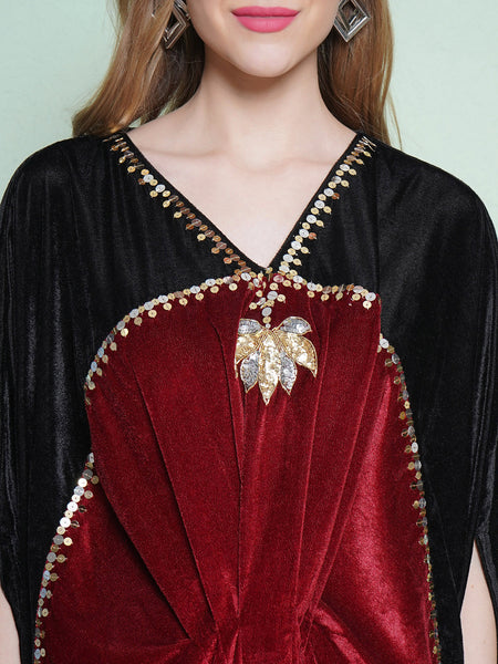 Maroon And Black Hand Embellished Gown-WRK452
