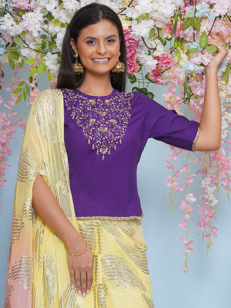 Pink and Yellow drape skirt Kaftaan with Top-WRKS198