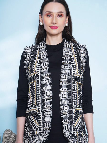 Cotton Lycra Set with Hand Woven Jacket-WRKS153