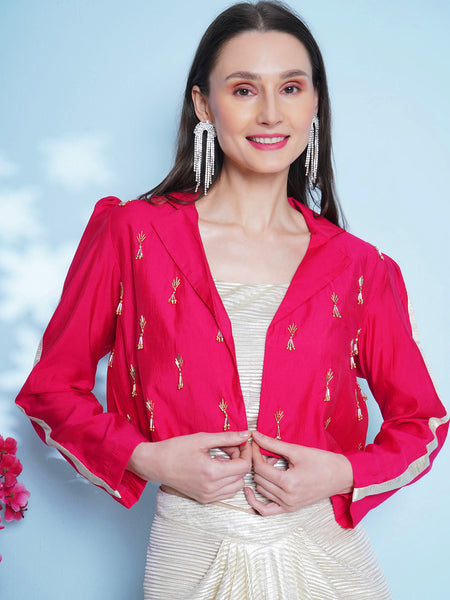 Silver corset and pink hand embellished Jacket-WRKS149