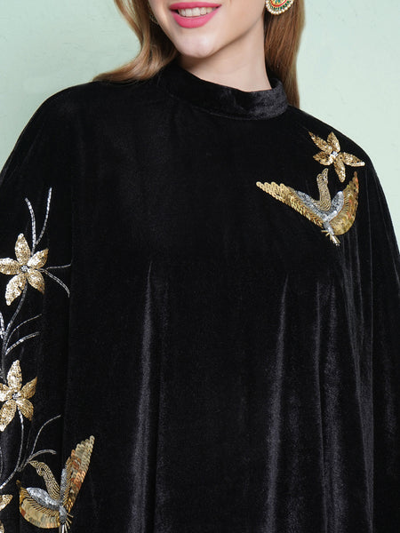 Black Hand Embellished Kaftaan Kurta with Pant-WRKS137