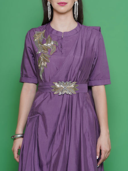 Mauve Hand Embellished Drape Set-WRKS129M