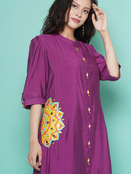 Purple Art Silk Afghani Set-WRKS115