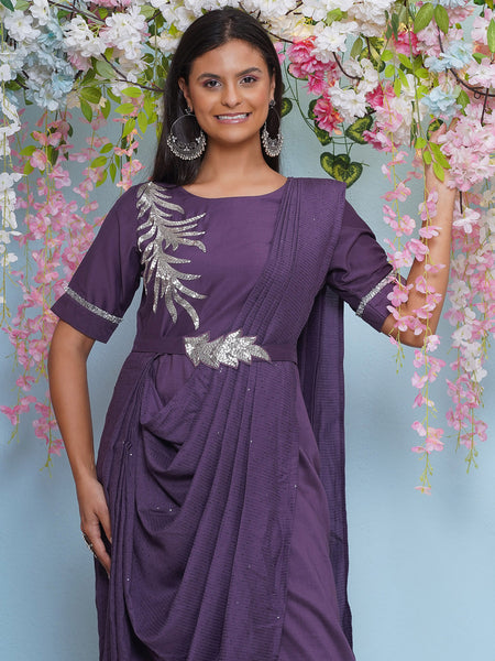 Mauve Drape Kurta with pants-WRKS199