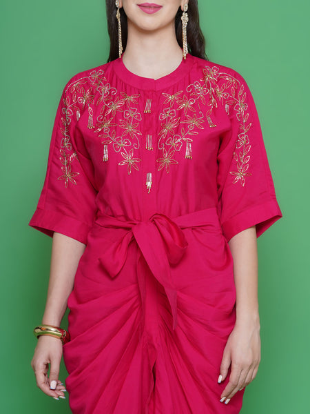 Pink Hand Embellished Muslin Set-WRKS133