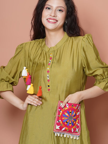 Green Art Silk Emdroidered Afghani Set-WRKS116