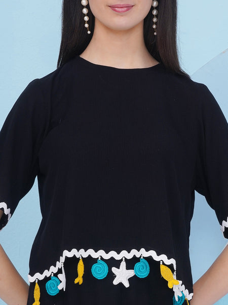 Black Rayon Crepe  Shorts Coord Set-WRKS242