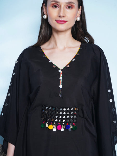 Black Kaftaan With Mirror work bely and printed Plazzo-WRKS154