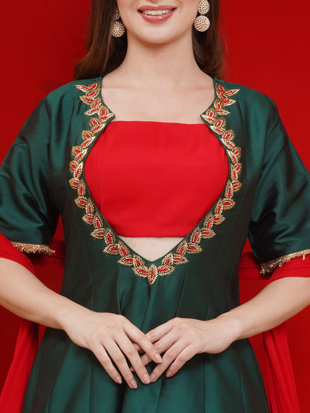 Green Silk blended hand embellished anarkali suit with dupatta-wrks006