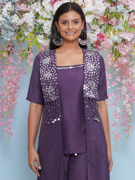 Mauve Hand Embellished Jacket with Inner and pant-WRKS200