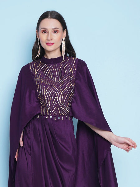 Purple Silk Muslin Hand embllished gown-WRK456