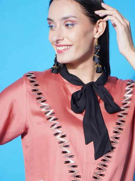 Copper Hand Embellished Cotton Silk Coord Set -WRKS120
