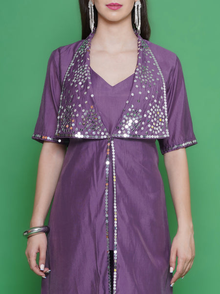Mauve Muslin set with hand embellished Jacket-WRKS128M