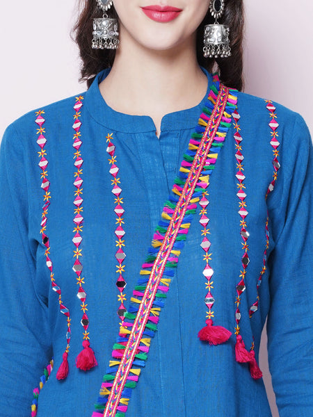 Blue Mirror Embroidered Kurta with Salwaar And Potli-WRKS156B