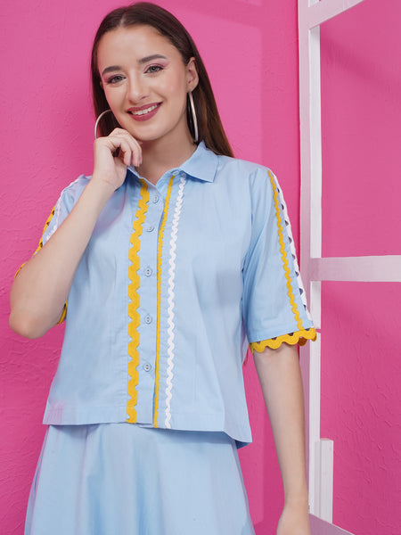 Blue Cotton Popline Top with Skirt-WRKS171
