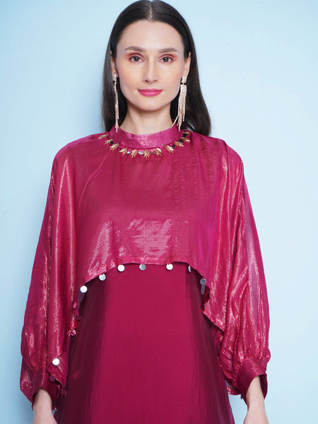 Maroon Hand Embellished Muslin Kurta Set-WRKS148