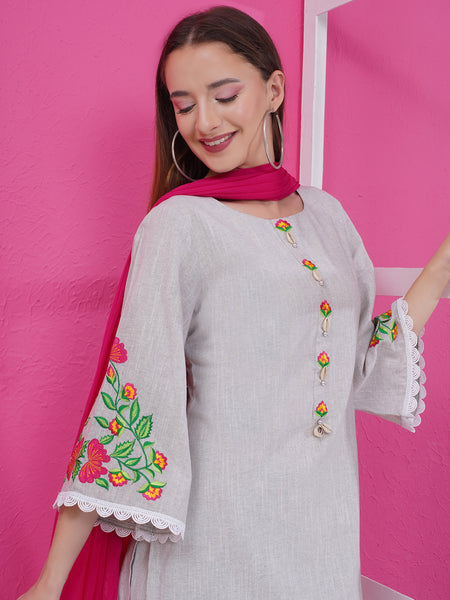 Grey Handloom Cotton Suit set with Dupatta-WRS001