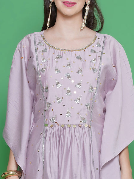 Light Mauve Hand Embellished Kaftaan Set-WRKS134