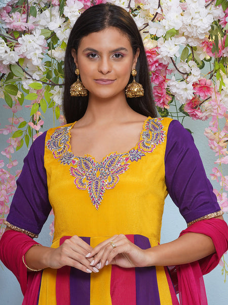 Multi Coloured Anrkali Gown with Dupatta-WRK474