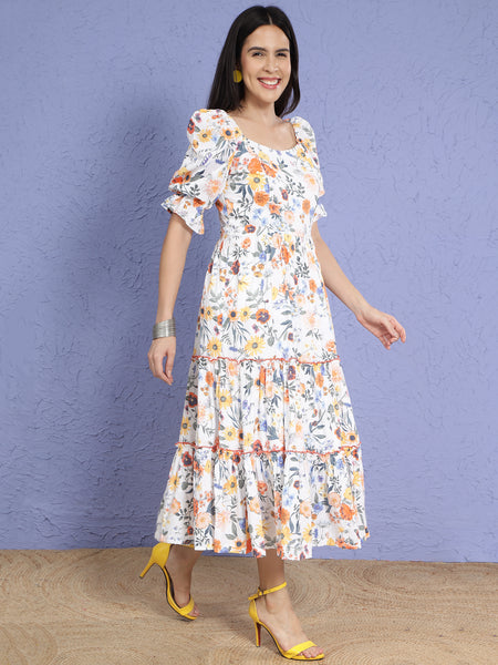 Floral Pure Cotton Tiered Dress-WRK290