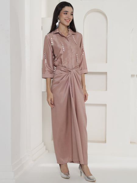 Blush Mirage Mirror-Work Shirt & Draped Skirt Set-WRKS254