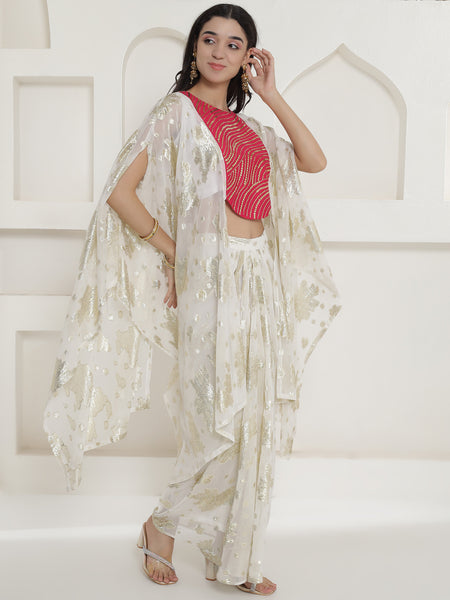 Falak Ivory Zari Ensemble – Cape & Skirt Set-WRKS250
